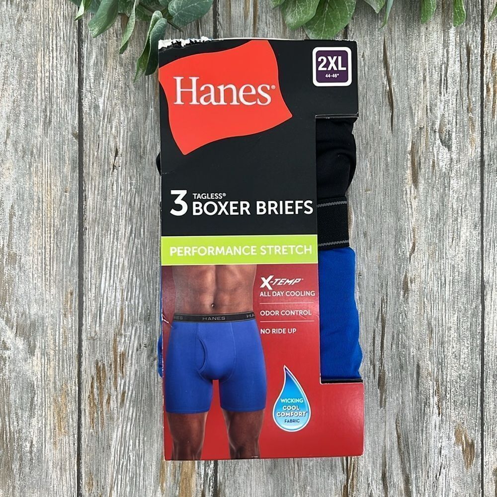 Men’s Hanes Performance Stretch Boxer Brief Underwear, Assorted, 3-Pack Size 2XL